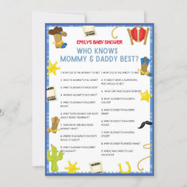 Invitación Cowboy Baby Shower Game - Nombre editable, tamaño