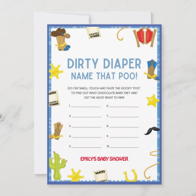 Invitación Cowboy Baby Shower Game - Nombre editable, tamaño  (Anverso)