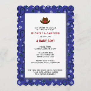 Invitación Cowboy Baby Shower invita a la AZUL OCCIDENTAL BAN