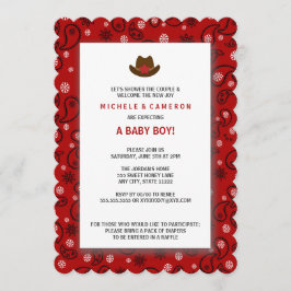 Invitación Cowboy Baby Shower invita a la BANDANA ROJA OCCIDE