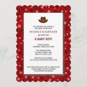 Invitación Cowboy Baby Shower invita a la BANDANA ROJA OCCIDE