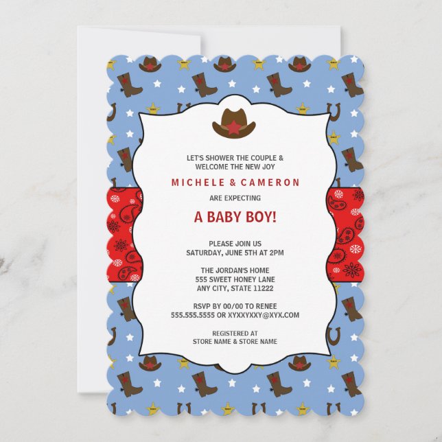 Invitación Cowboy Baby Shower Invite a WESTERN / fiesta de cu (Anverso)