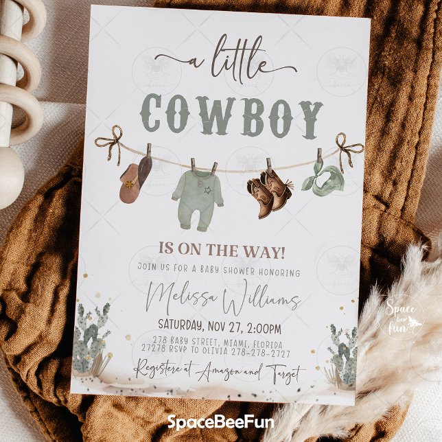 Invitación Cowboy Baby Shower Western (cowboy baby shower invitation, little cowboy is on the way, western baby shower invite, wild west ba)