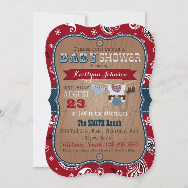 Invitación Cowboy Bandanna Jumper Baby Shower (Anverso)