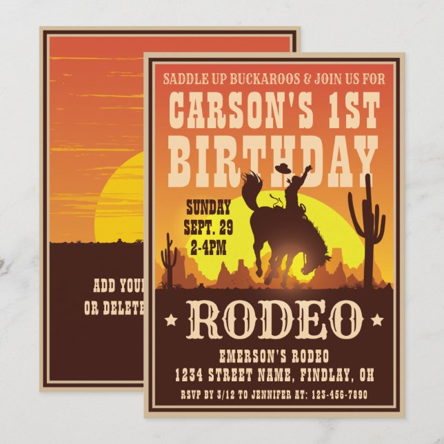 Invitación Cowboy Birday Rodeo Poster Fiesta, Cualquier Edad (Anverso / Reverso)