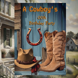 Invitación Cowboy Birthday Party Boots Hat Horseshoe