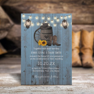Invitación Cowboy Boda Sunflower Lantern Dusty Blue Wood