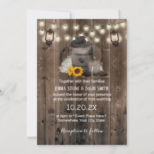 Invitación Cowboy Boda Sunflower Lantern Rusn Barn Wood