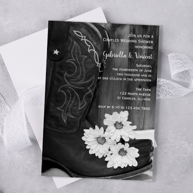 Invitación Cowboy Boots and Daisies Couples Wedding Ducha (Subido por el creador)
