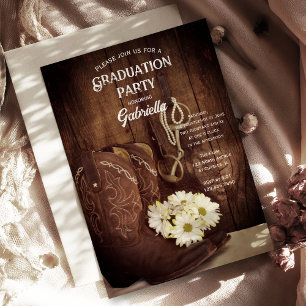 Invitación Cowboy Boots and Daisies Western Graduation Party
