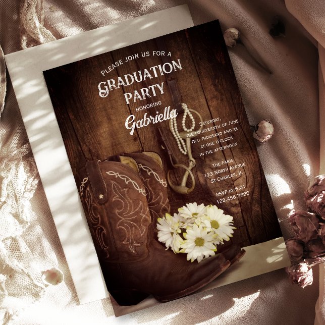 Invitación Cowboy Boots and Daisies Western Graduation Party (Subido por el creador)