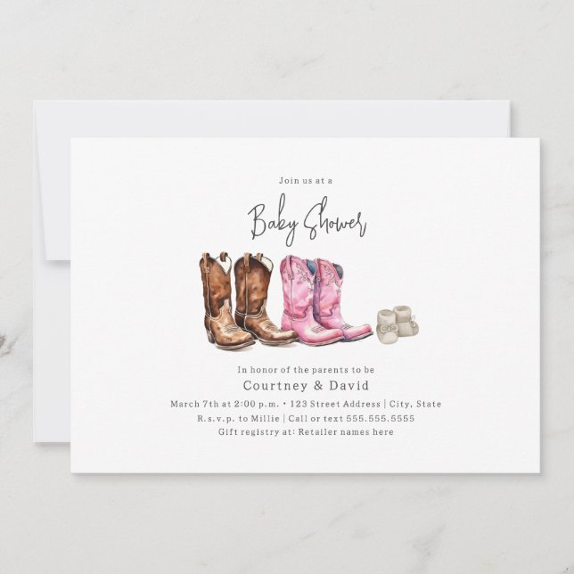 Invitación Cowboy Boots Baby Shower (Anverso)