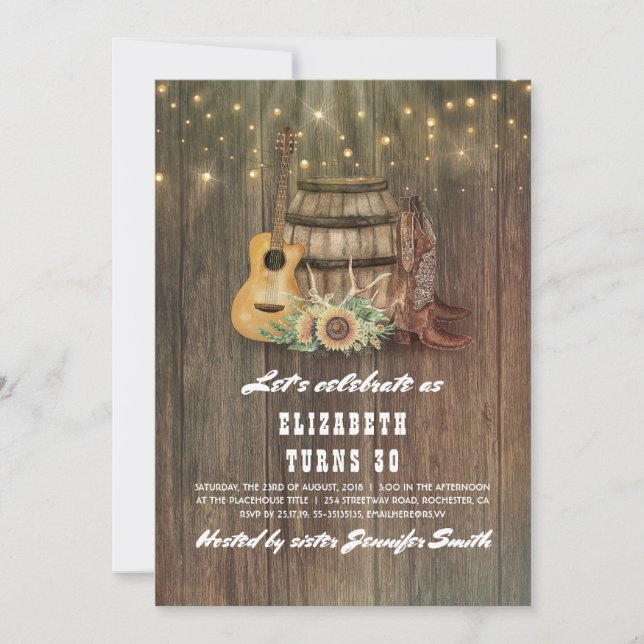 Invitación Cowboy Boots Boots Wine Barrel Country Birday Part (Anverso)