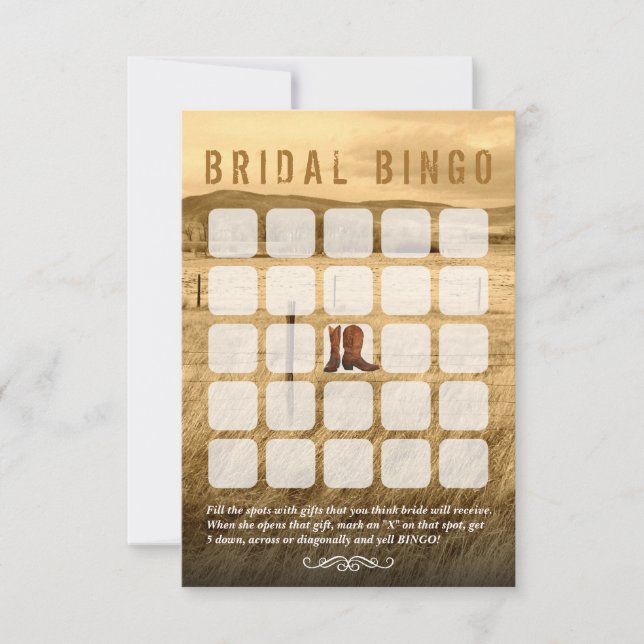 Invitación Cowboy Boots Country Shower Bingo Card (Anverso)