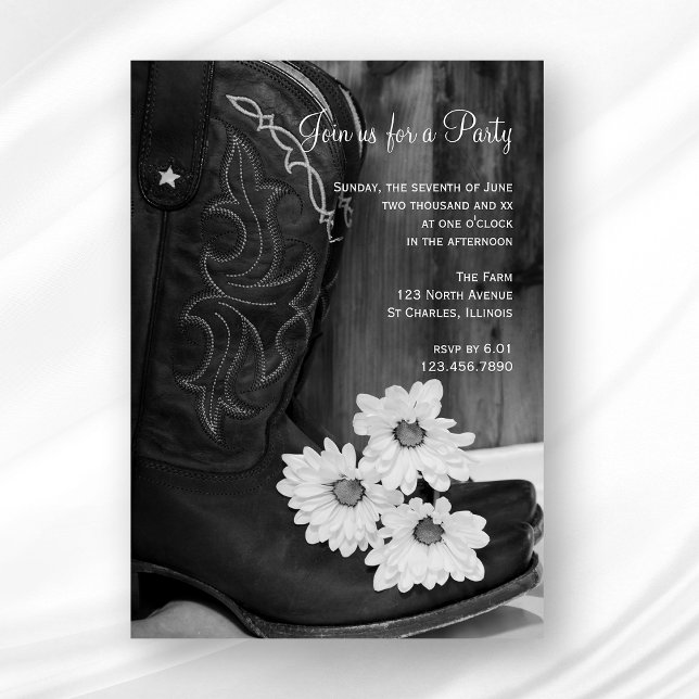 Invitación Cowboy Boots Daisies Country Western Barn Fiesta (Subido por el creador)