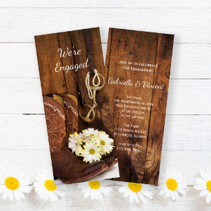 Invitación Cowboy Boots Daisies Horse Bit Engagement Party