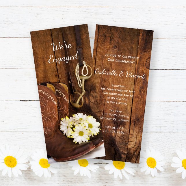 Invitación Cowboy Boots Daisies Horse Bit Engagement Party (Subido por el creador)