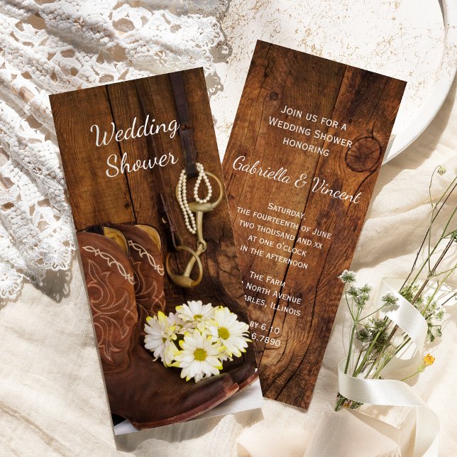 Invitación Cowboy Boots Daisies Horse Bit Wedse Shower (Subido por el creador)