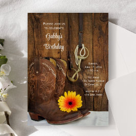 Invitación Cowboy Boots Daisy Country Western Birday Party