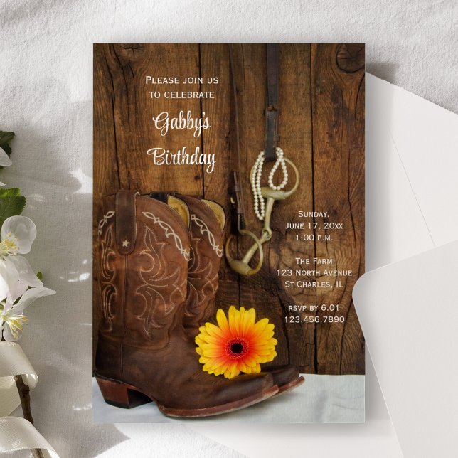 Invitación Cowboy Boots Daisy Country Western Birday Party (Subido por el creador)