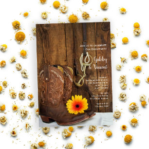 Invitación Cowboy Boots, Daisy y Horse Bit Engagement Party