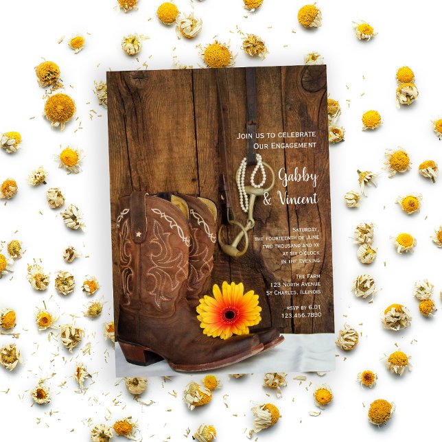 Invitación Cowboy Boots, Daisy y Horse Bit Engagement Party (Subido por el creador)