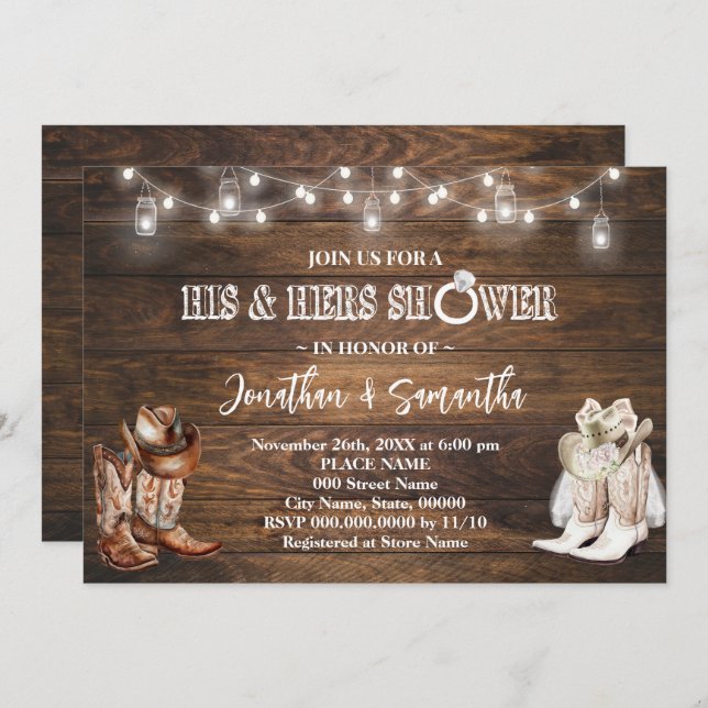 Invitación Cowboy Boots de la ducha de la boda occidental de  (Anverso / Reverso)