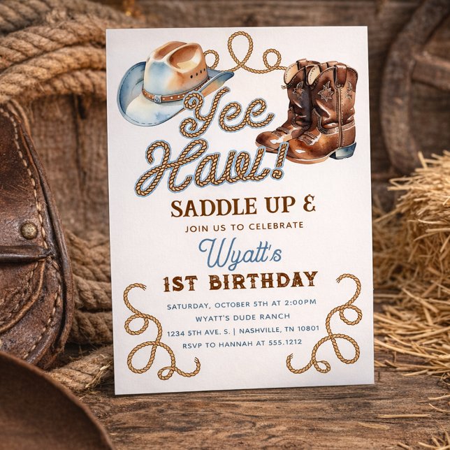 Invitación Cowboy Boots First Rodeo Birthday (Cowboy Boots First Rodeo Birthday Invitation)