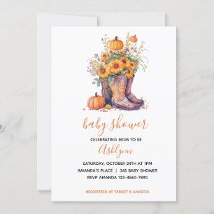 Invitación Cowboy Boots Floral Calabaza Caída Baby Shower