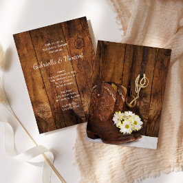 Invitación Cowboy Boots Horario Boda Ensayo Cena