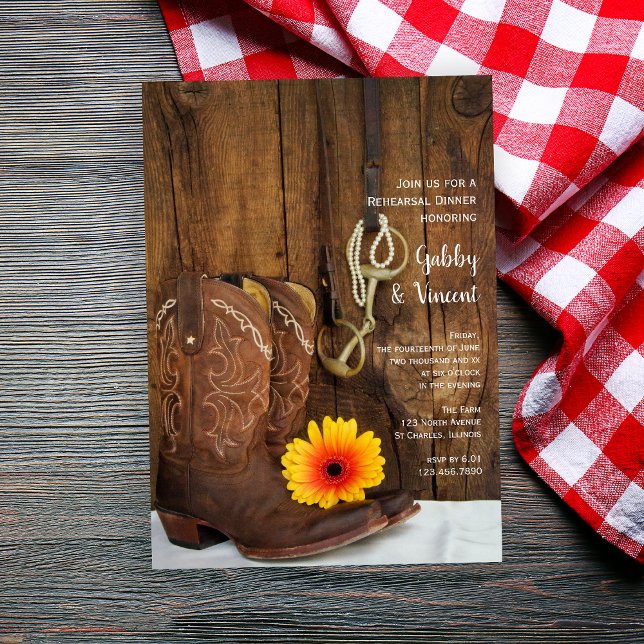 Invitación Cowboy Boots Horario Boda Ensayo Cena (Subido por el creador)