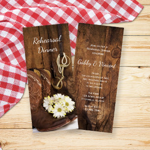 Invitación Cowboy Boots Horario Boda Ensayo Cena