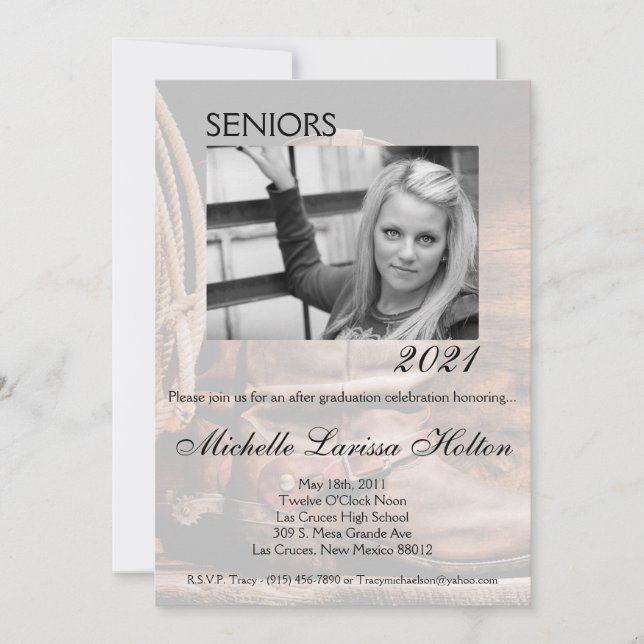 Invitación Cowboy Boots invitando al partido de graduación fo (Anverso)