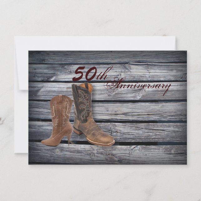 Invitación Cowboy Boots País 50 aniversario de boda (Anverso)