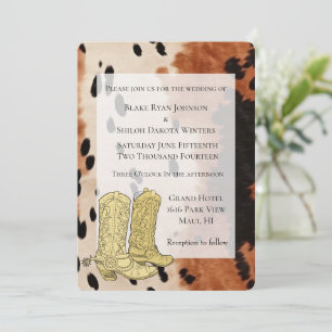 Invitación Cowboy Boots, Piel de vaca negro crema marrón