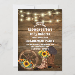Invitación Cowboy Boots Sunflower Western Engagement Party