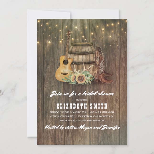 Invitación Cowboy Boots Wine Barrel Country Shower (Anverso)
