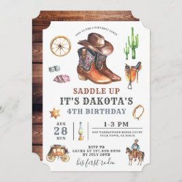 Invitación Cowboy Boy 4 Birthday Invitation