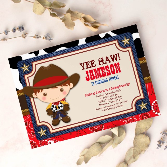 Invitación Cowboy Brown West Old West Birday (Subido por el creador)