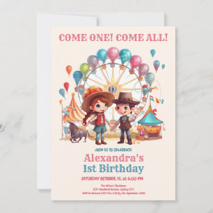 Invitación Cowboy Carnival Circus Show Cumpleaños