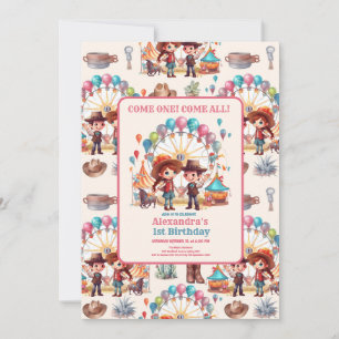 Invitación Cowboy Carnival Circus Show Cumpleaños