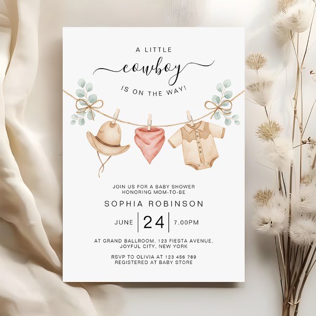 Invitación Cowboy Clothesline Wild West Boy Baby Shower (Subido por el creador)