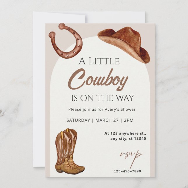 Invitación Cowboy Cowgirl Baby Shower (Anverso)
