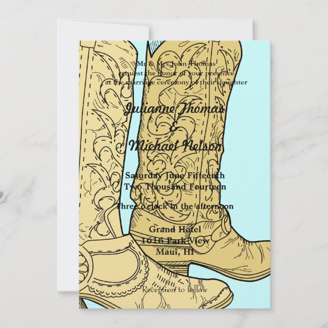 Invitación Cowboy Cowgirl Boots contra Boda occidental (Anverso)