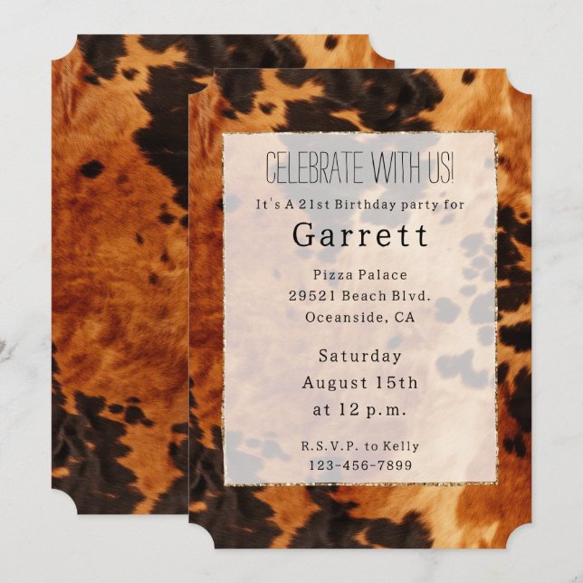 Invitación Cowboy Cowgirl, Piel de vaca de Western Brown (Anverso / Reverso)