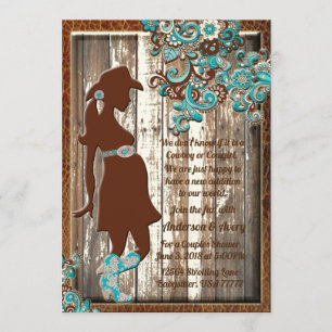 Invitación Cowboy Cowgirl Turquoise Brown Parejas Baby Shower