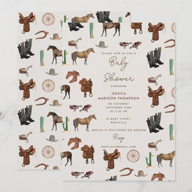 Invitación Cowboy Cowgirl Western Rodeo Country Baby Shower (Anverso / Reverso)