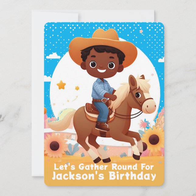 Invitación Cowboy Cute Riding Horse Cumpleaños (Anverso)