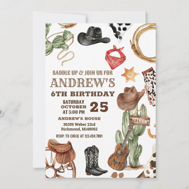 Invitación Cowboy digital personal Wild West Birday (Anverso)