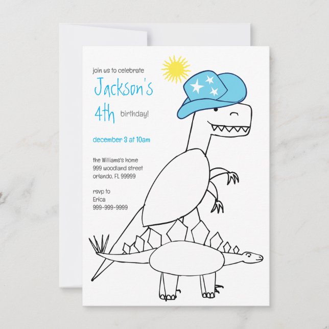 Invitación Cowboy divertida Trex Dinosaur Kids Cumpleaños (Anverso)